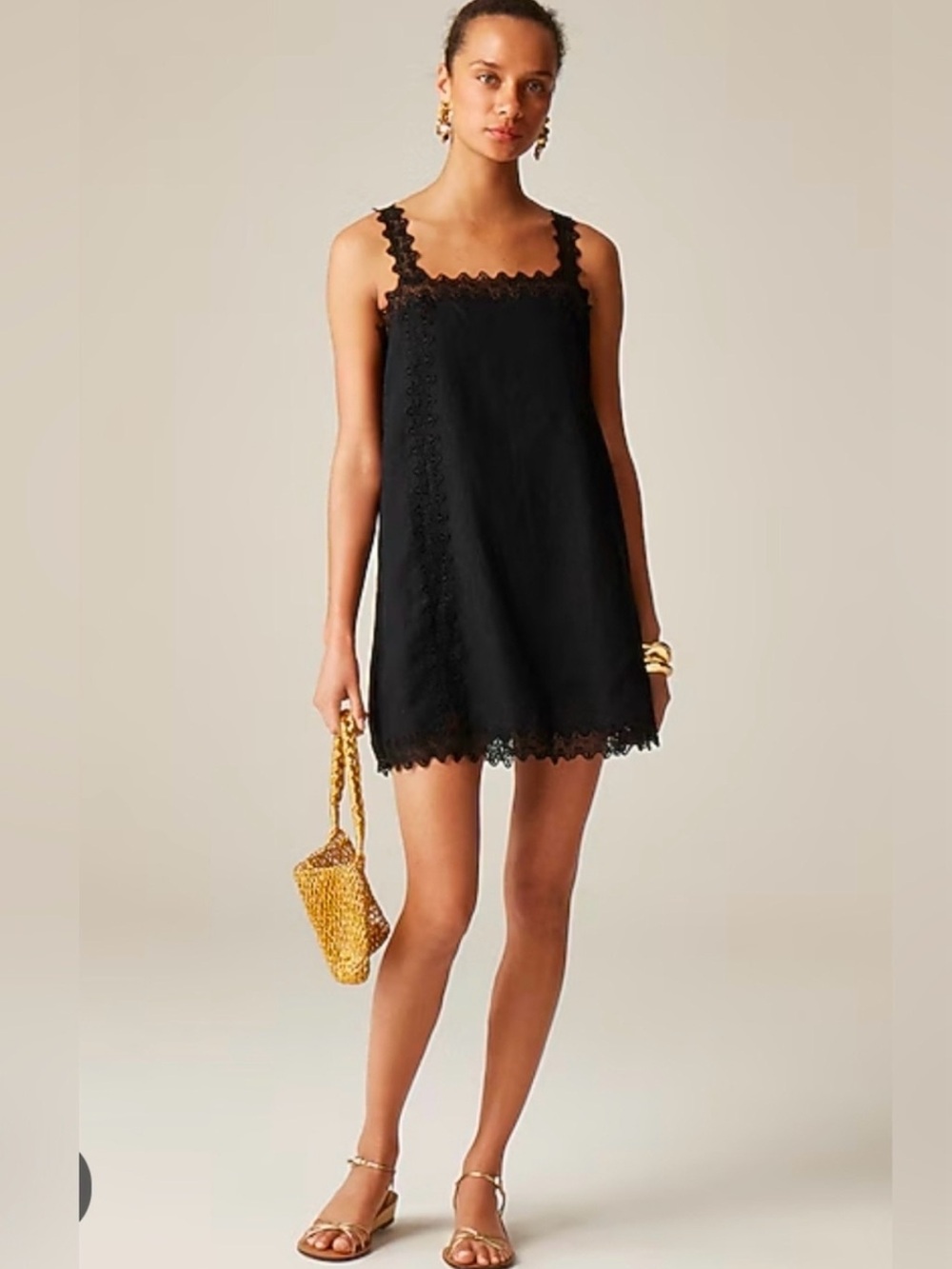 J. Crew Black Lace-Trim Shift Dress